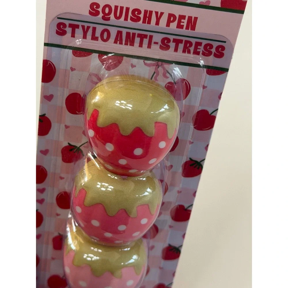 Fourstar Group Squishy Pen Stylo Anti-Stress Strawberry Polka Dot Pink Gold NEW